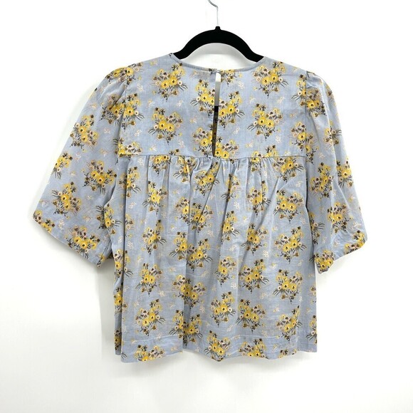HAPPY X NATURE Light Blue Yellow Floral Boxy Lightweight 100% Cotton Shirt Small - Picture 2 of 8